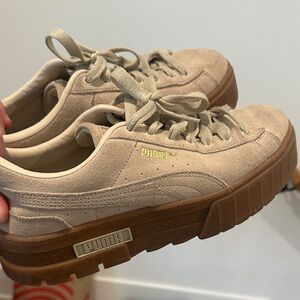 PUMA Tan Suede Sneakers with Brown Soles